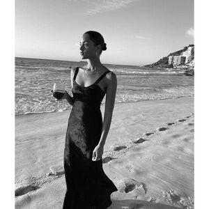 Realisation Par Allegra black dragon 100% silk midi maxi gown dress size XXS